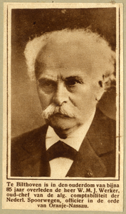 107083 Portret van W.M.J. Werker (1842-1927), chef comptabiliteit van de Nederlandse Spoorwegen, die onlangs in ...
